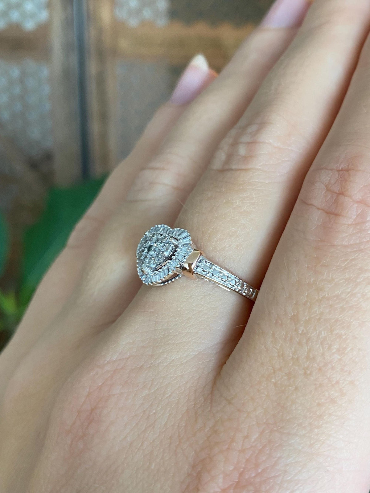 Vintage Solid 14k White & Rose Gold Diamonds Heart Ring - Size 7