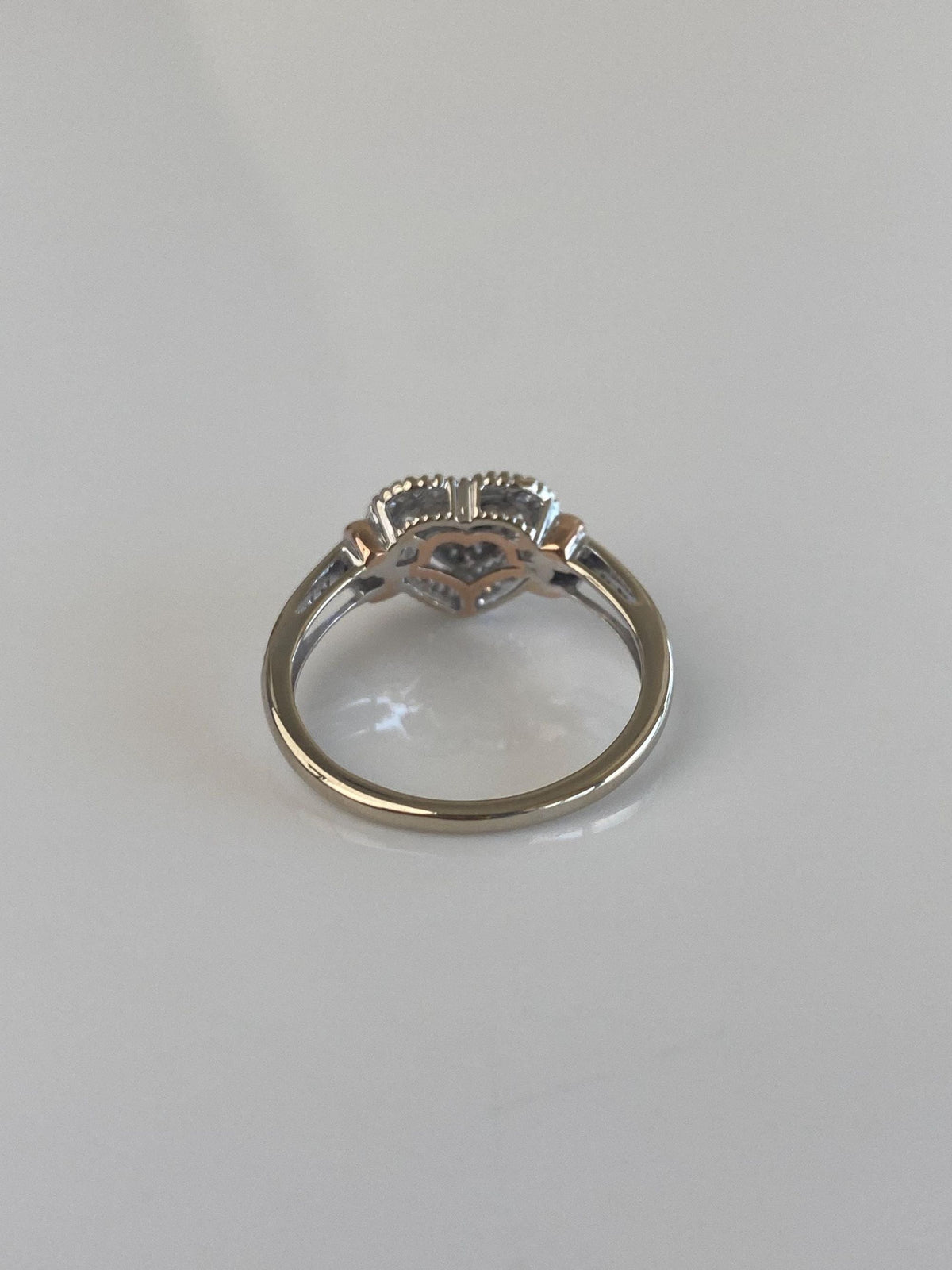 Vintage Solid 14k White & Rose Gold Diamonds Heart Ring - Size 7
