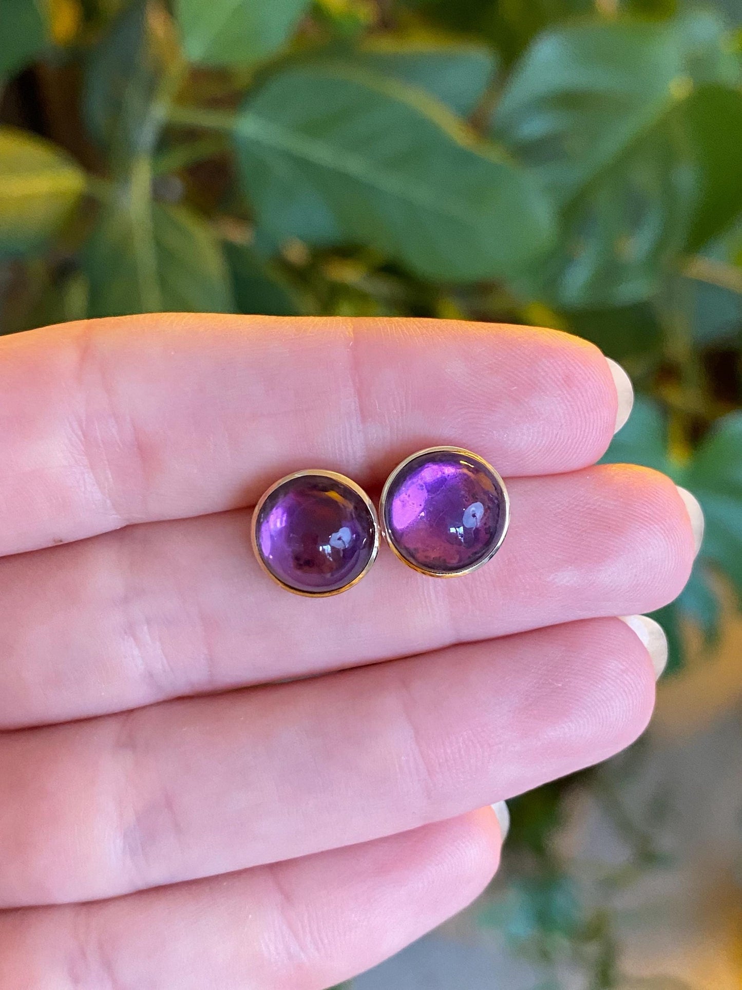 Vintage Solid 14k Yellow Gold Purple Quartz Cufflink Stud Earrings