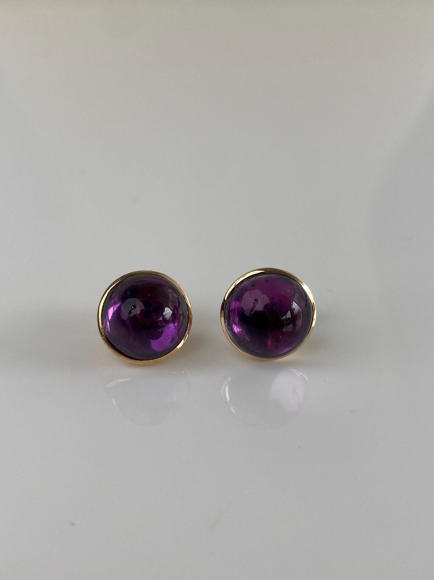 Vintage Solid 14k Yellow Gold Purple Quartz Cufflink Stud Earrings