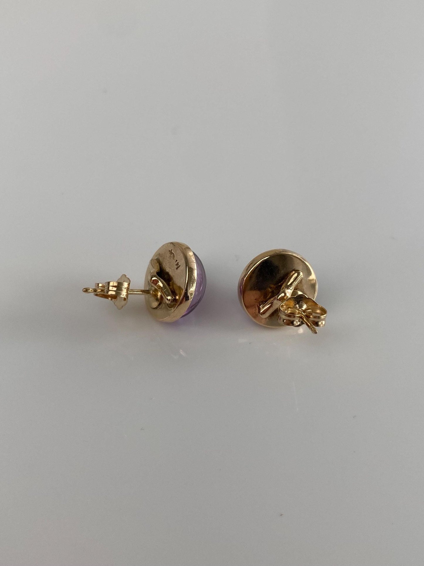 Vintage Solid 14k Yellow Gold Purple Quartz Cufflink Stud Earrings