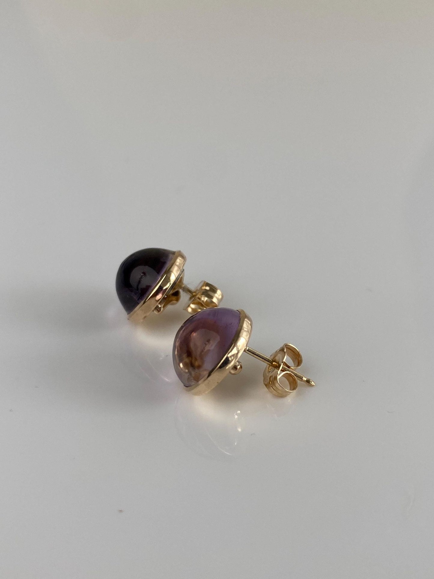 Vintage Solid 14k Yellow Gold Purple Quartz Cufflink Stud Earrings
