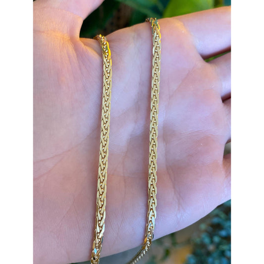 Vintage Solid 14k Yellow Gold Fancy Flat Chain Necklace - 18.25 inches