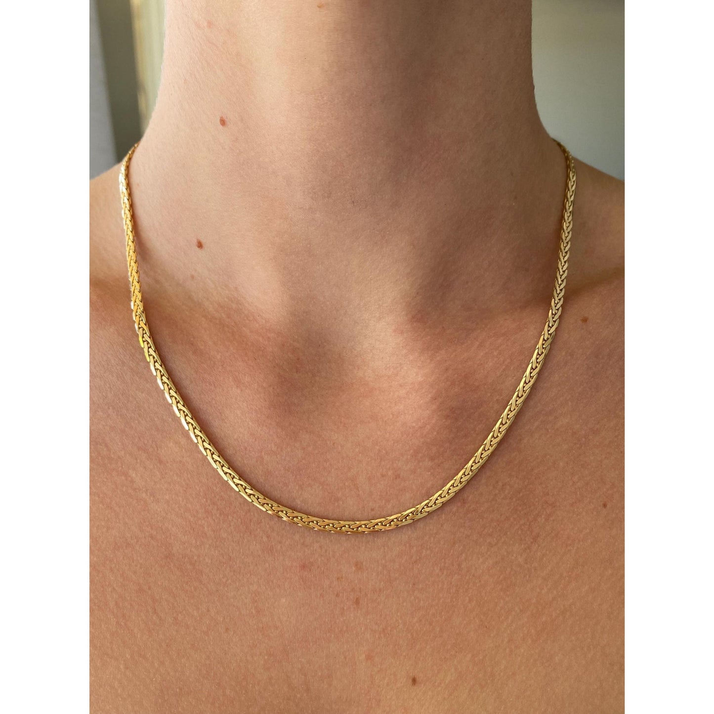 Vintage Solid 14k Yellow Gold Fancy Flat Chain Necklace - 18.25 inches
