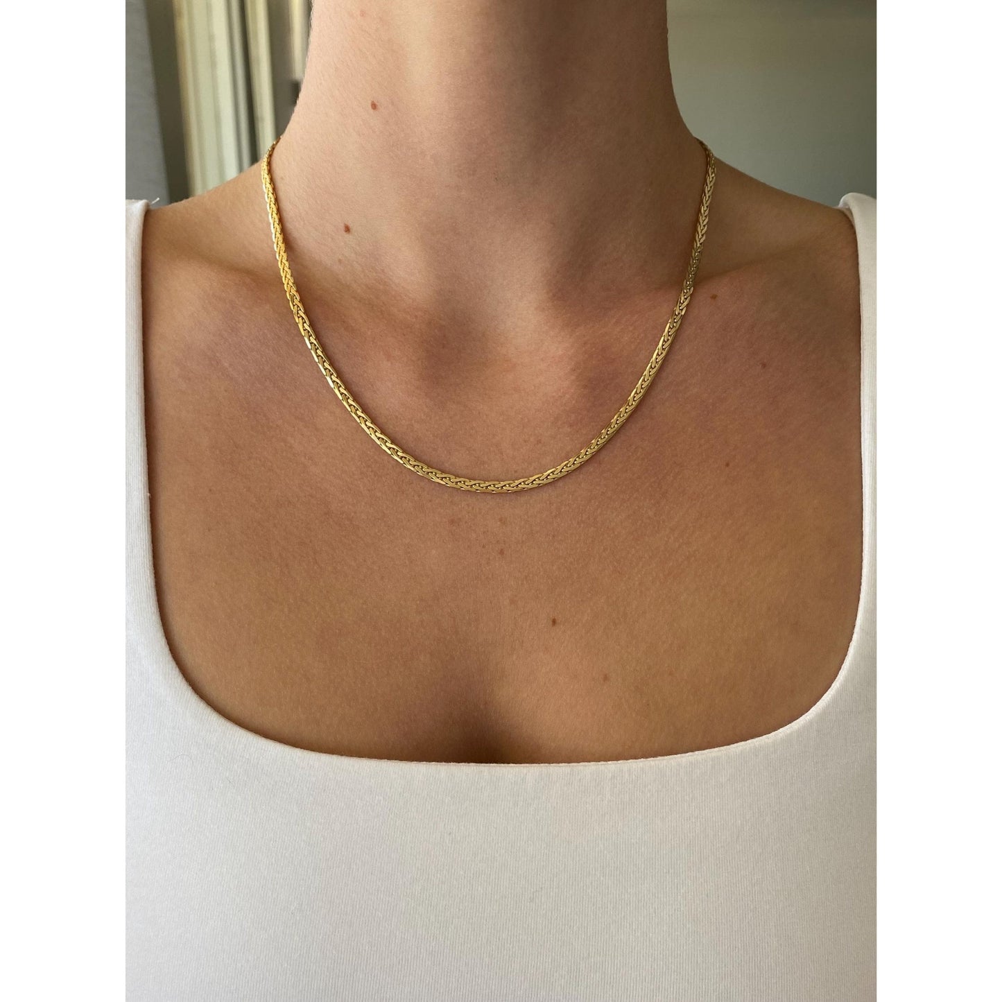 Vintage Solid 14k Yellow Gold Fancy Flat Chain Necklace - 18.25 inches