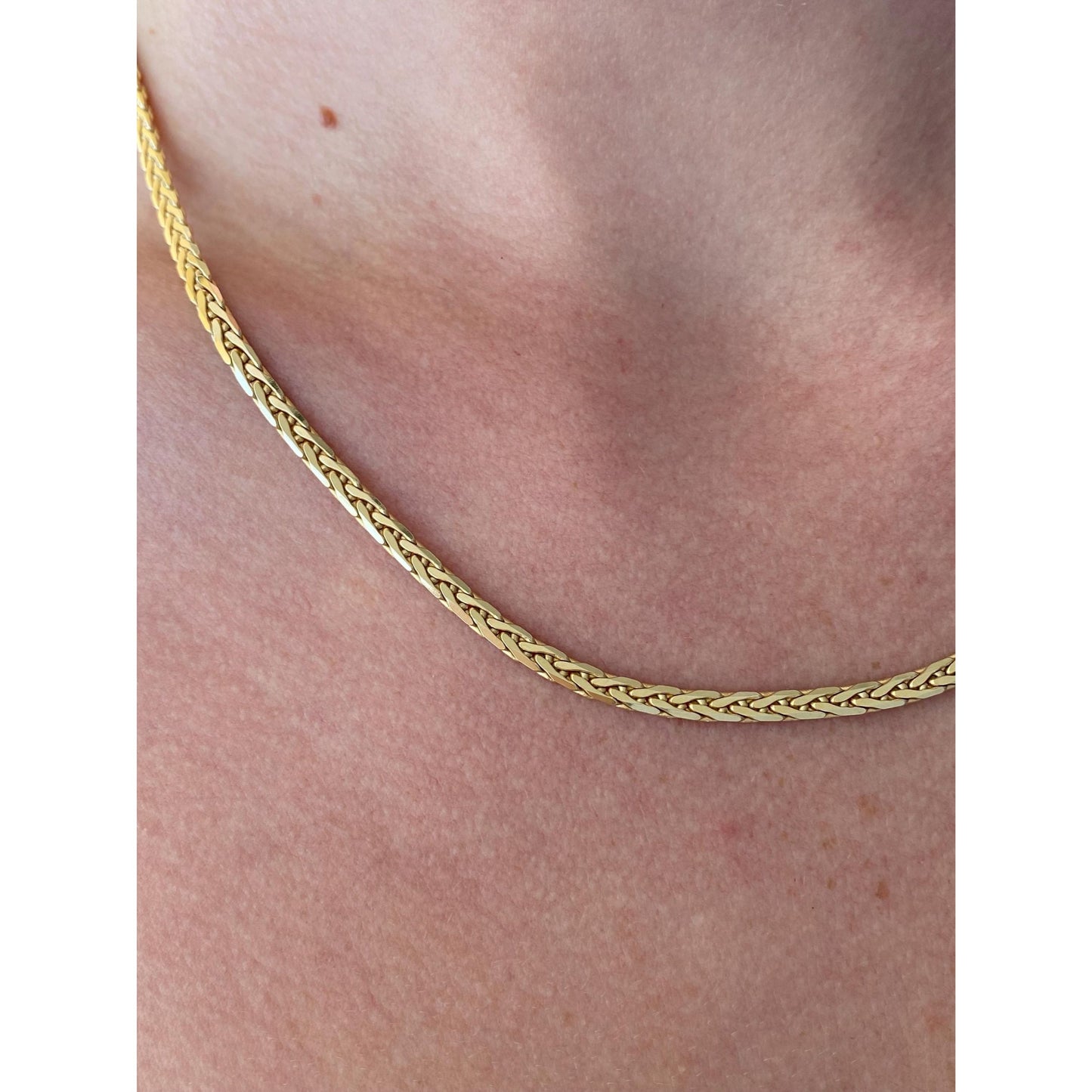 Vintage Solid 14k Yellow Gold Fancy Flat Chain Necklace - 18.25 inches