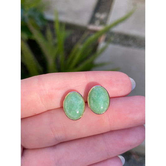 Vintage Solid 14k Yellow Gold Jade Stud Earrings