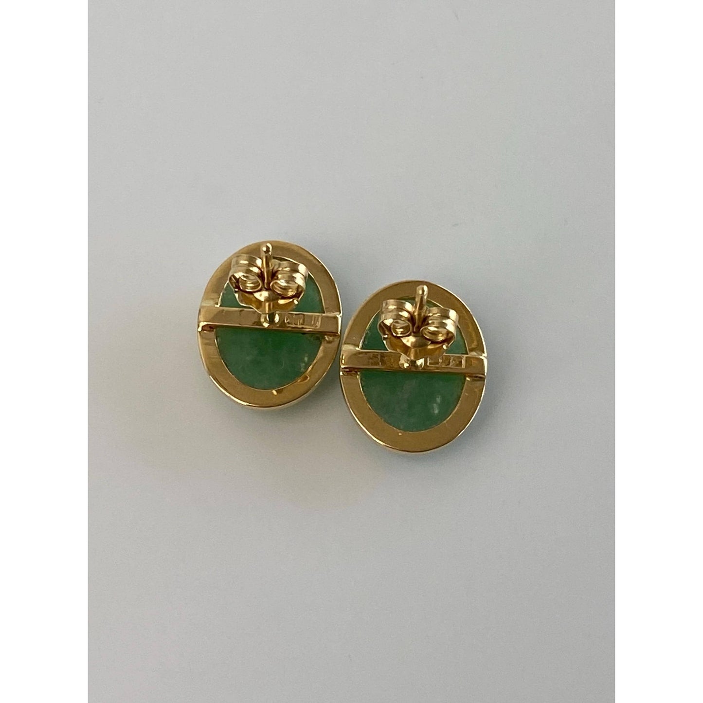 Vintage Solid 14k Yellow Gold Jade Stud Earrings