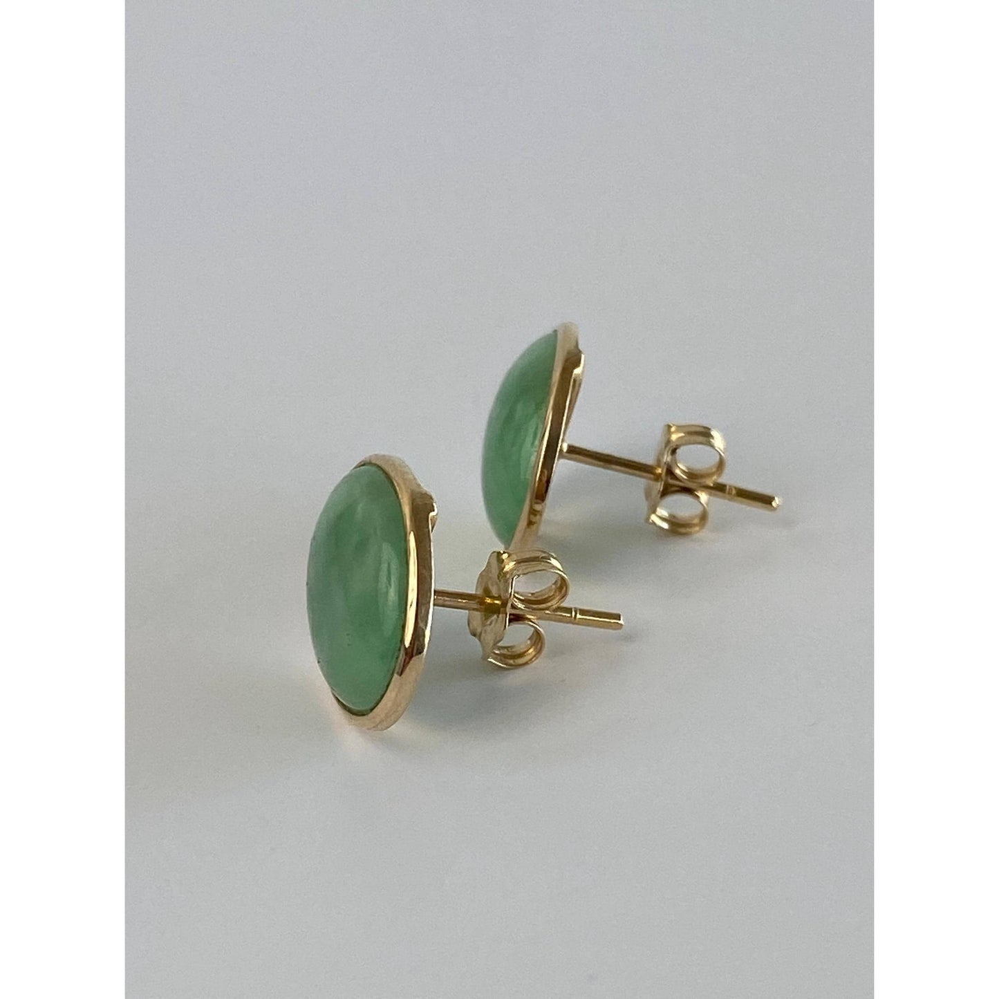 Vintage Solid 14k Yellow Gold Jade Stud Earrings