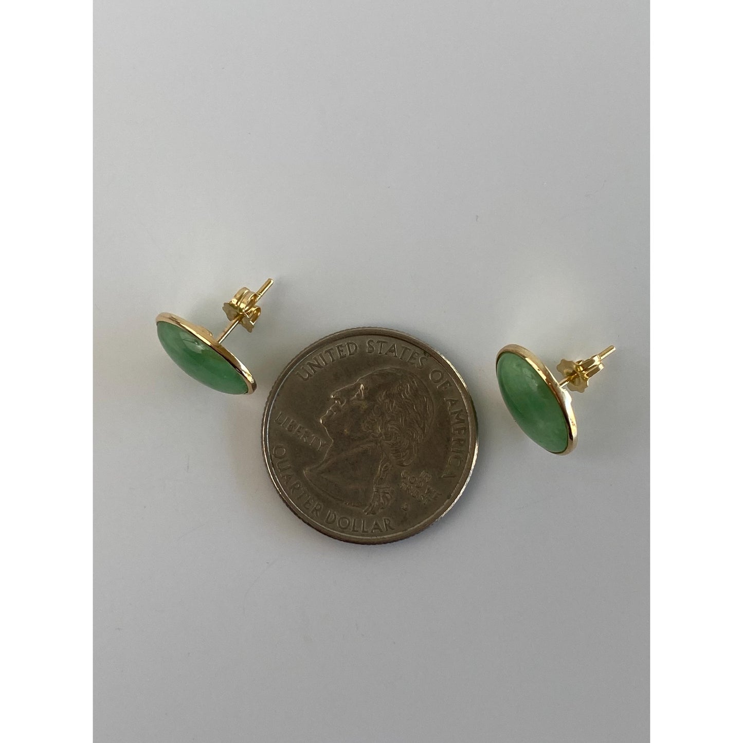 Vintage Solid 14k Yellow Gold Jade Stud Earrings
