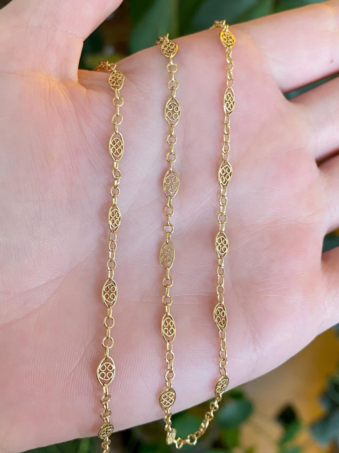 Vintage Solid 18k Yellow Gold Fancy Chain Necklace - 18.25 inches