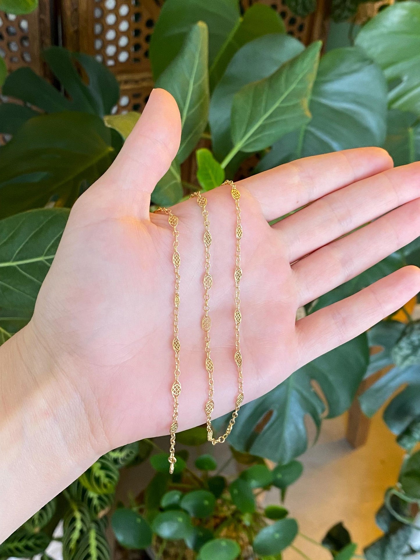 Vintage Solid 18k Yellow Gold Fancy Chain Necklace - 18.25 inches