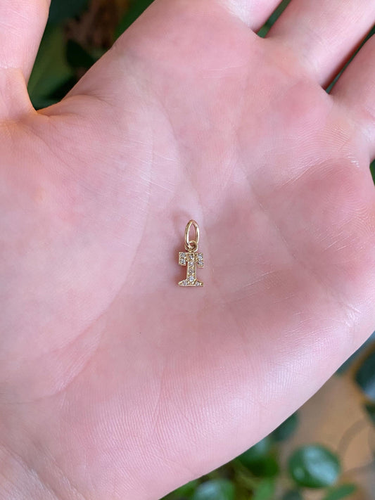 Vintage Solid 14k Yellow Gold Diamonds Initial 'T' Charm