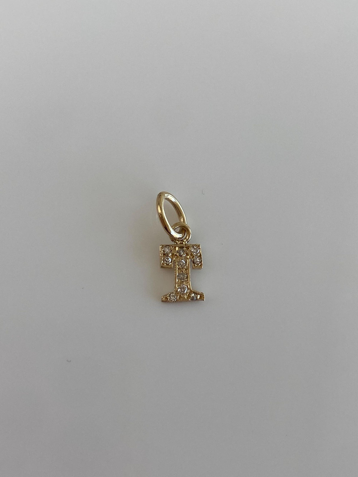 Vintage Solid 14k Yellow Gold Diamonds Initial 'T' Charm