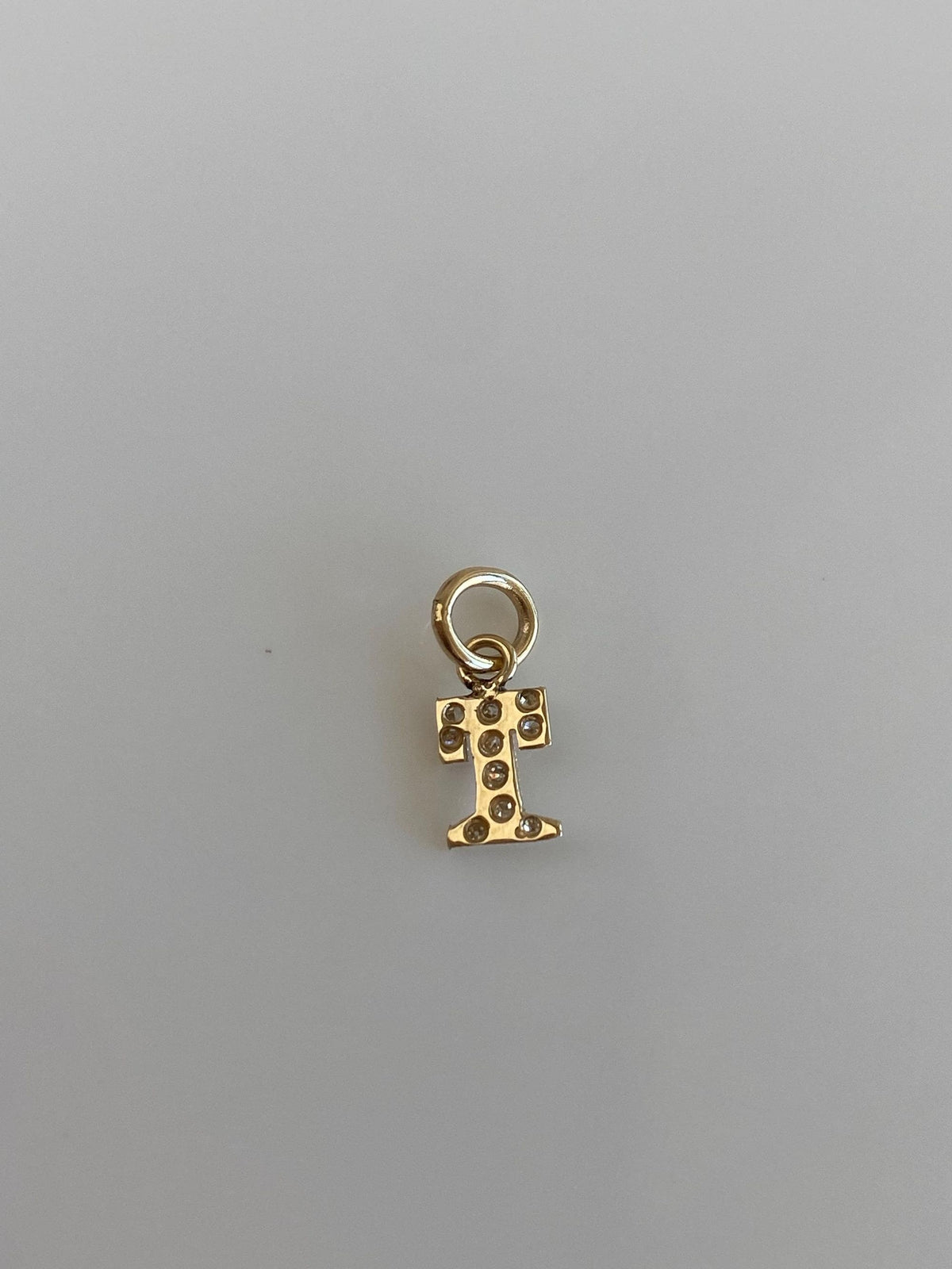 Vintage Solid 14k Yellow Gold Diamonds Initial 'T' Charm