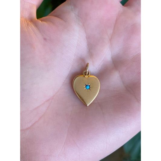 Vintage 10k Yellow Gold Star Set Turquoise Heart Charm