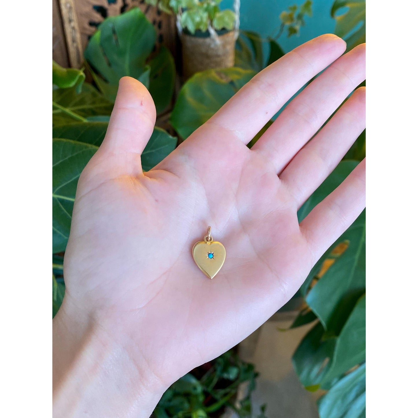 Vintage 10k Yellow Gold Star Set Turquoise Heart Charm