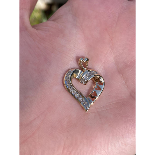 Vintage Solid 10k Yellow Gold Diamond 'Love' Heart Charm