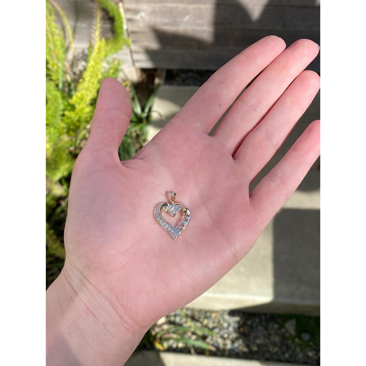 Vintage Solid 10k Yellow Gold Diamond 'Love' Heart Charm