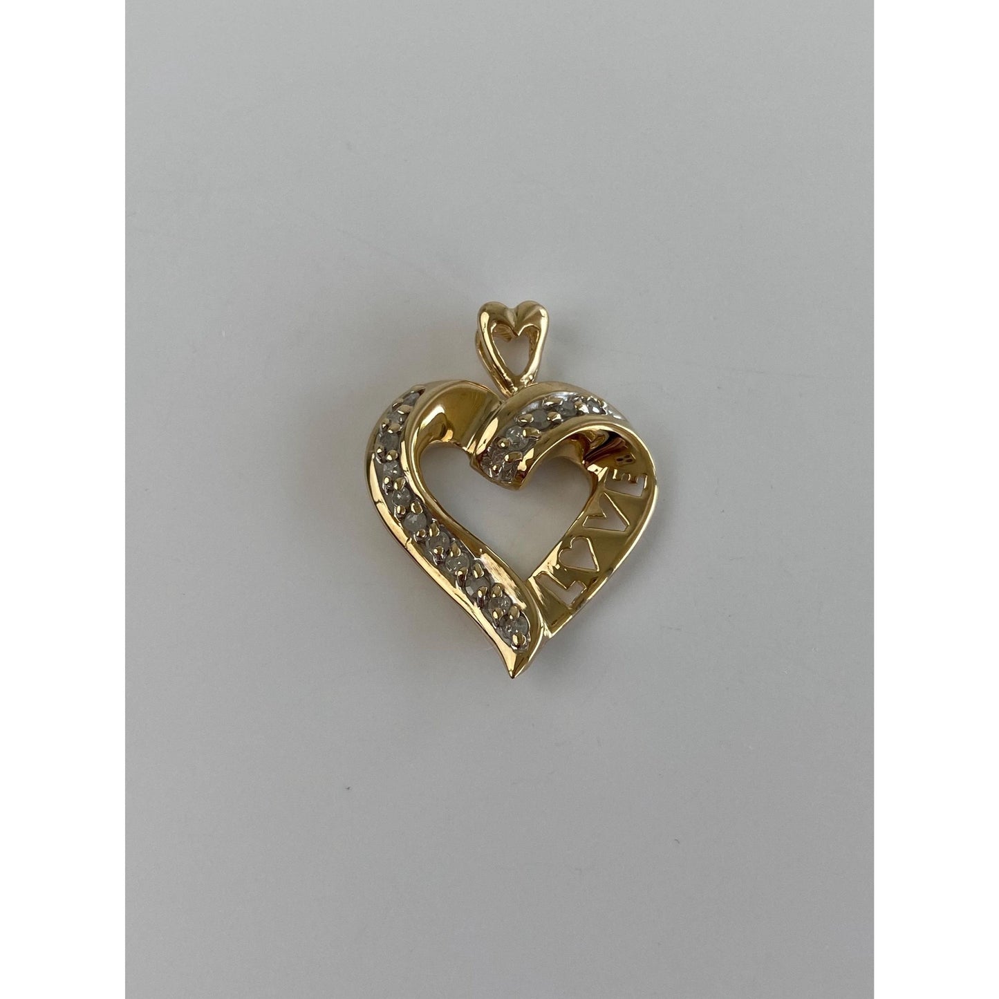 Vintage Solid 10k Yellow Gold Diamond 'Love' Heart Charm