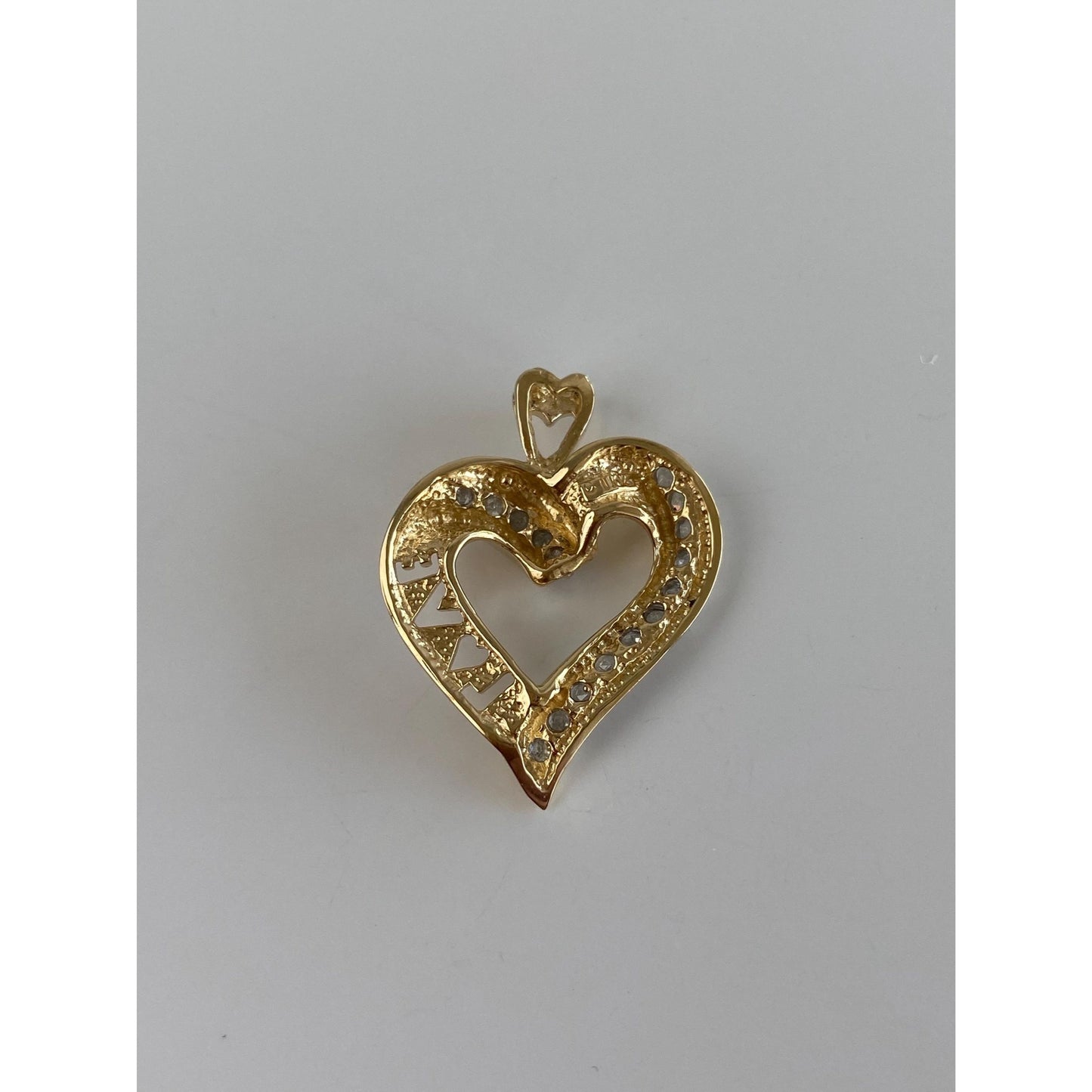 Vintage Solid 10k Yellow Gold Diamond 'Love' Heart Charm