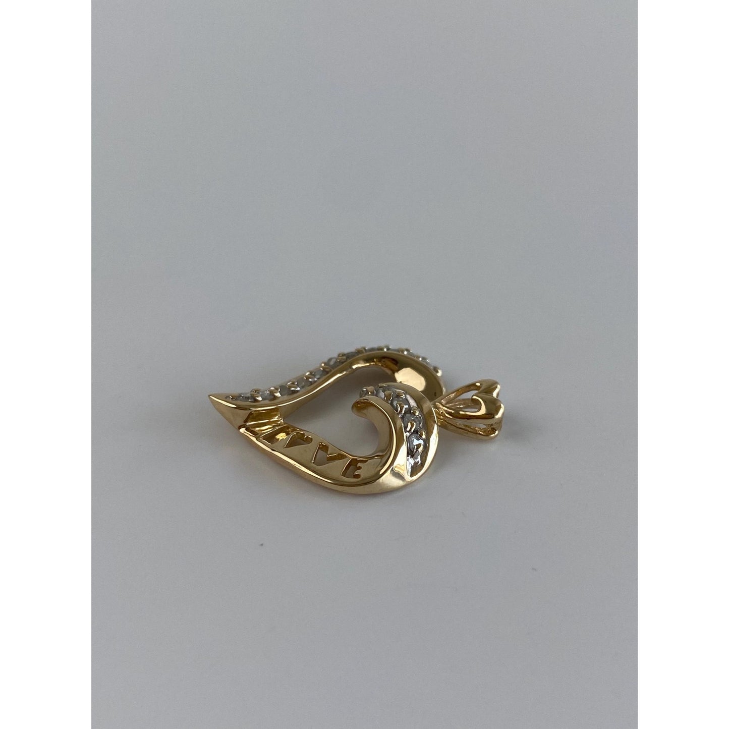 Vintage Solid 10k Yellow Gold Diamond 'Love' Heart Charm