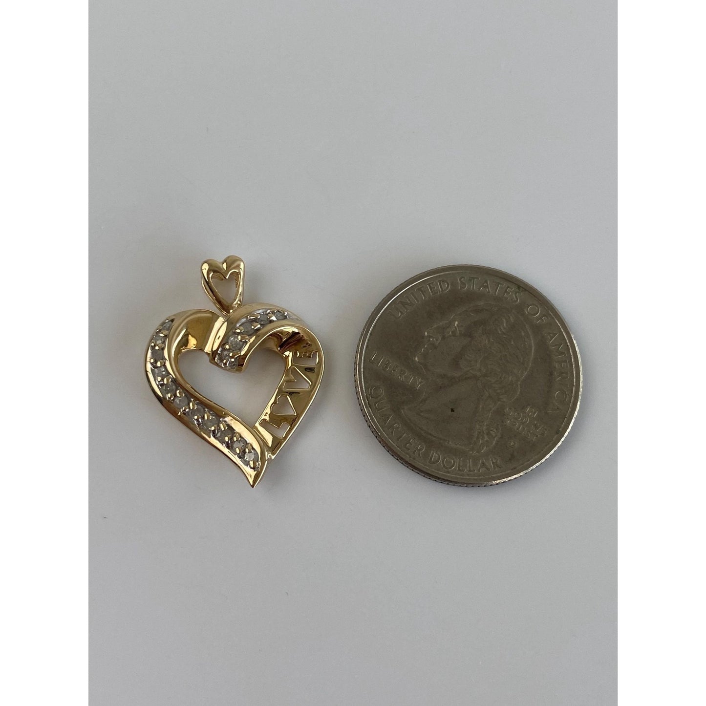 Vintage Solid 10k Yellow Gold Diamond 'Love' Heart Charm