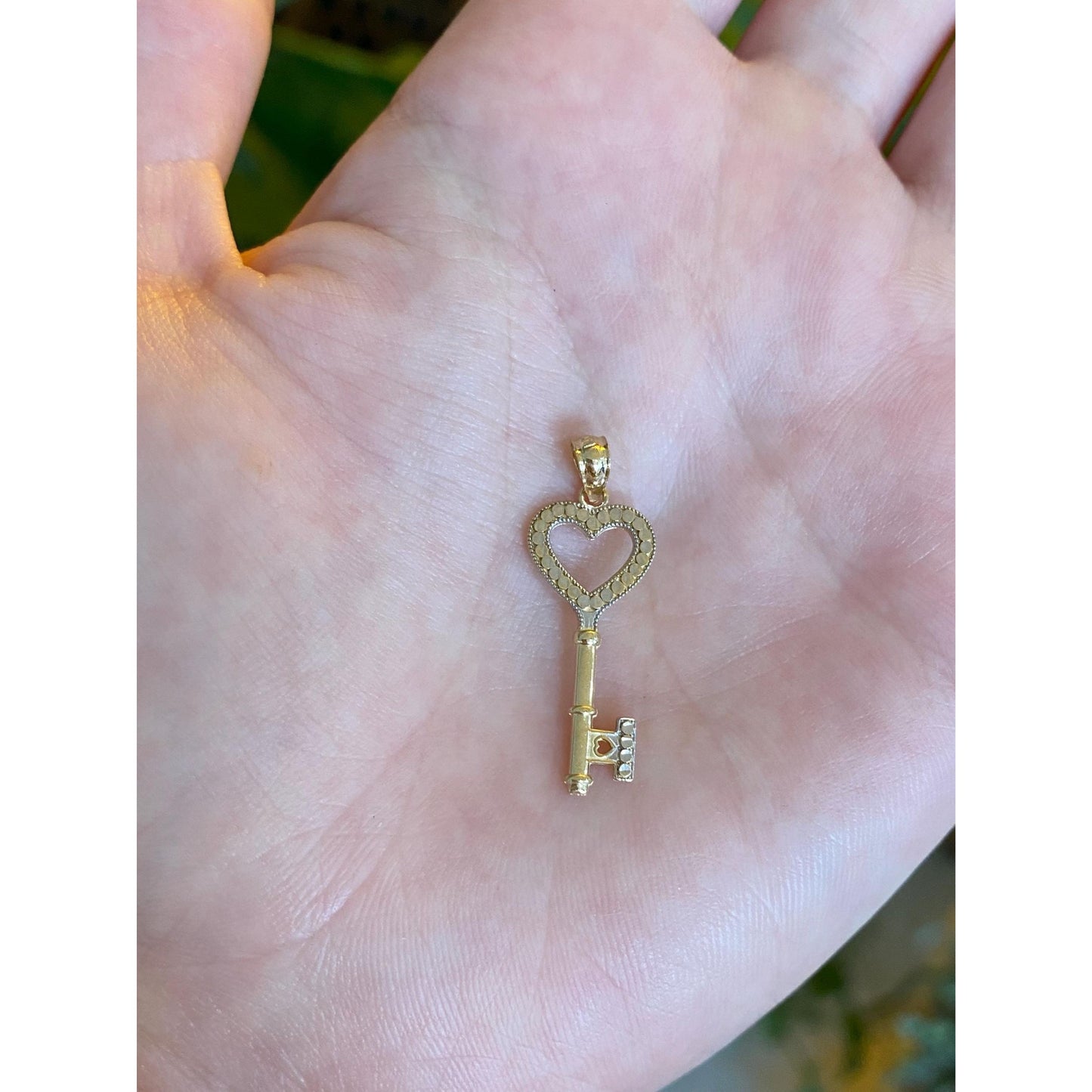 Vintage Solid 14k White & Yellow Gold Diamond Cut Heart Key Charm