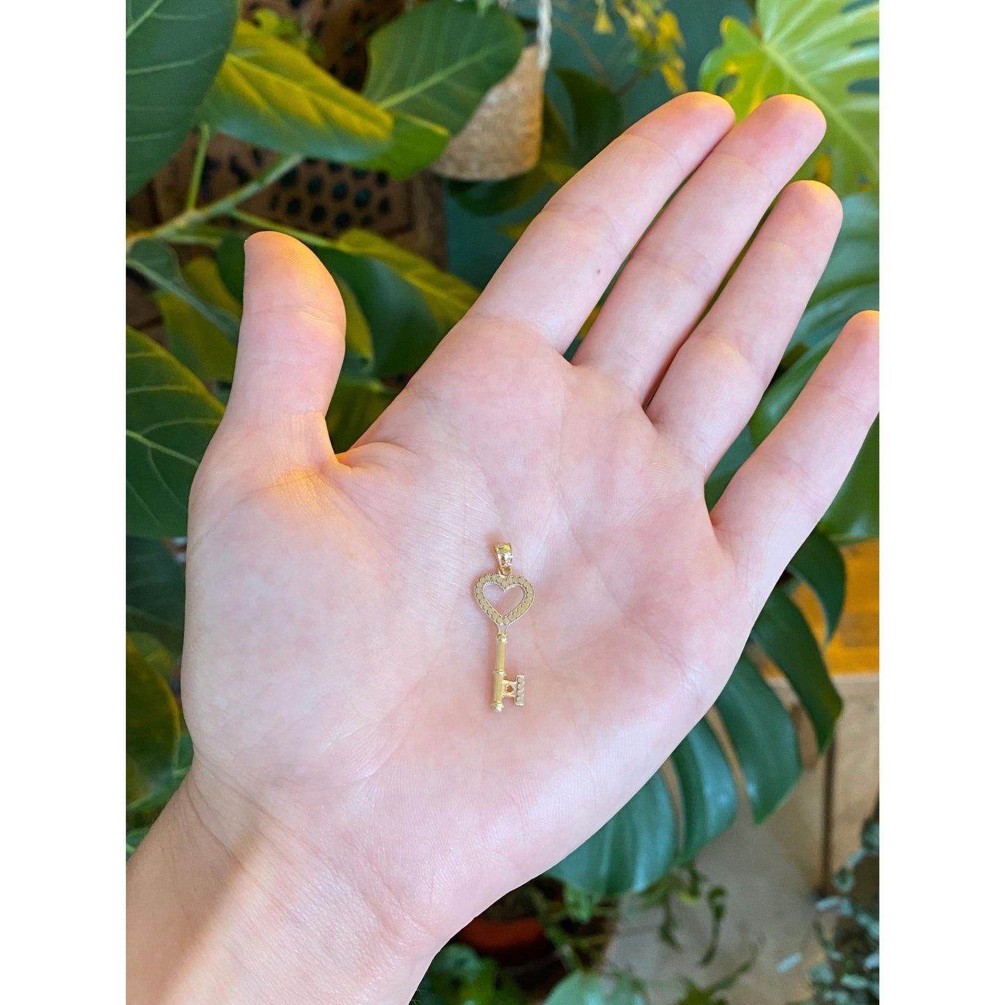 Vintage Solid 14k White & Yellow Gold Diamond Cut Heart Key Charm