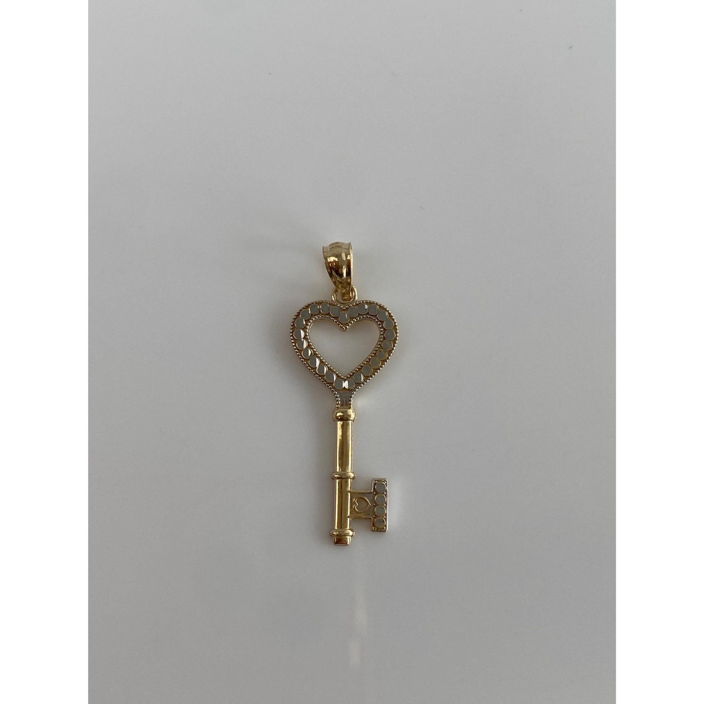 Vintage Solid 14k White & Yellow Gold Diamond Cut Heart Key Charm