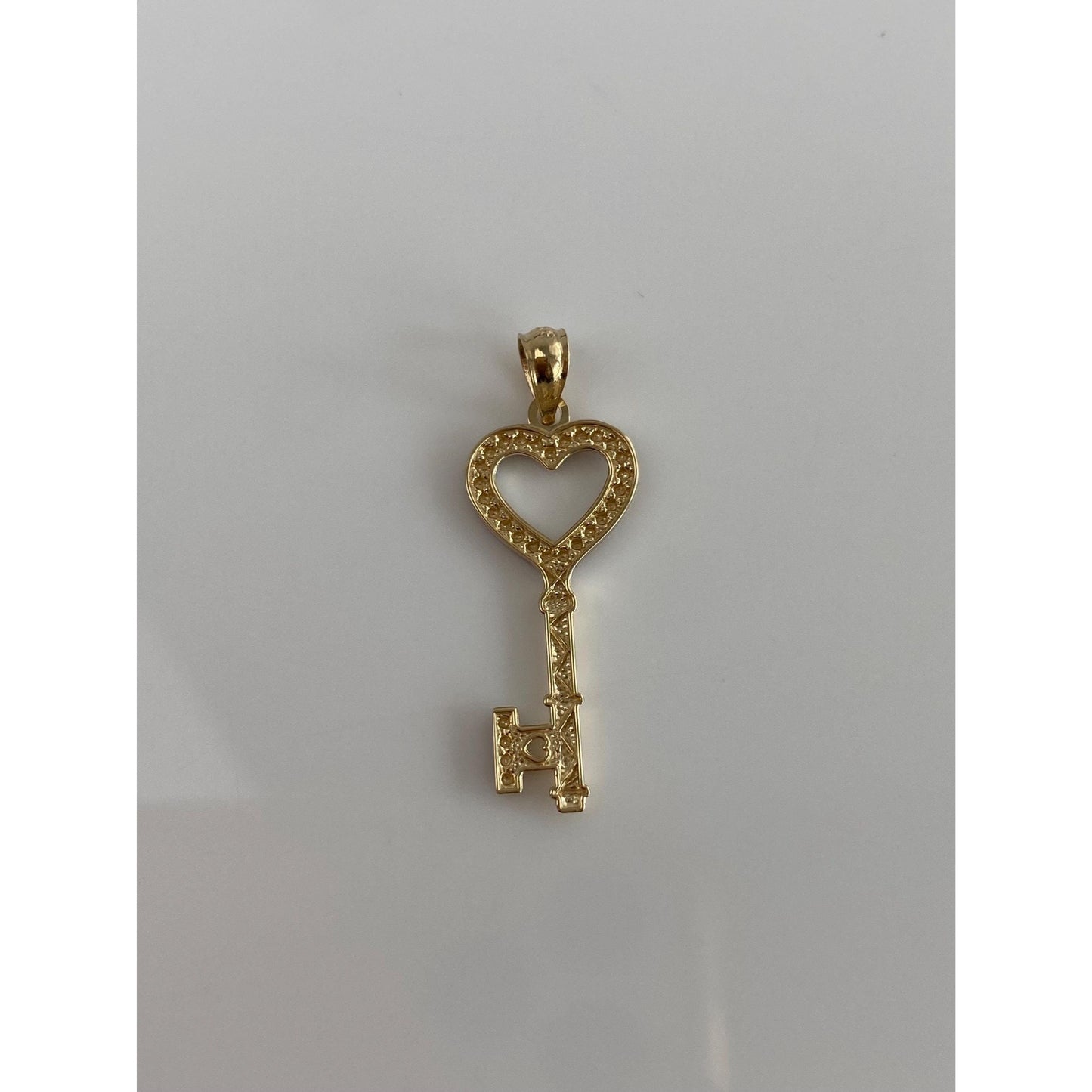 Vintage Solid 14k White & Yellow Gold Diamond Cut Heart Key Charm
