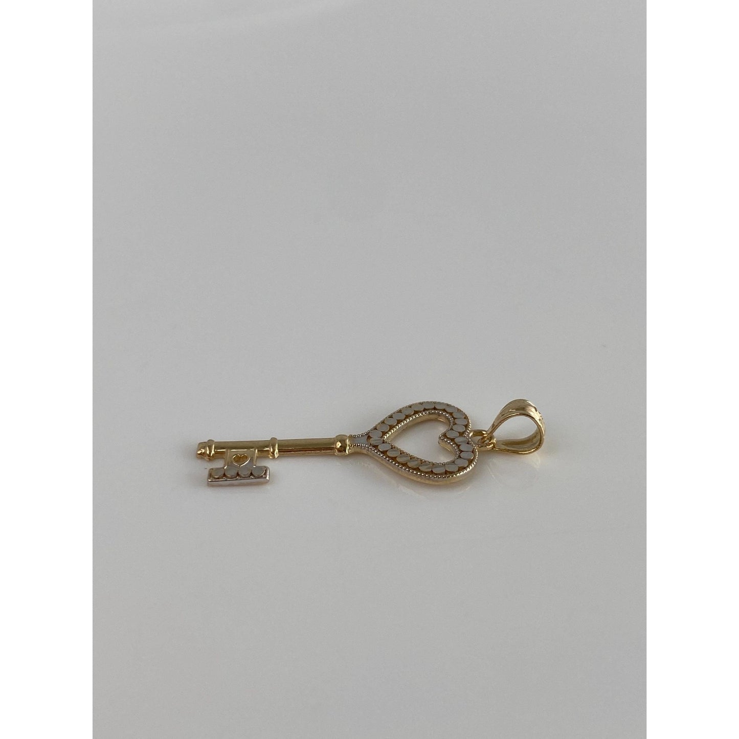 Vintage Solid 14k White & Yellow Gold Diamond Cut Heart Key Charm