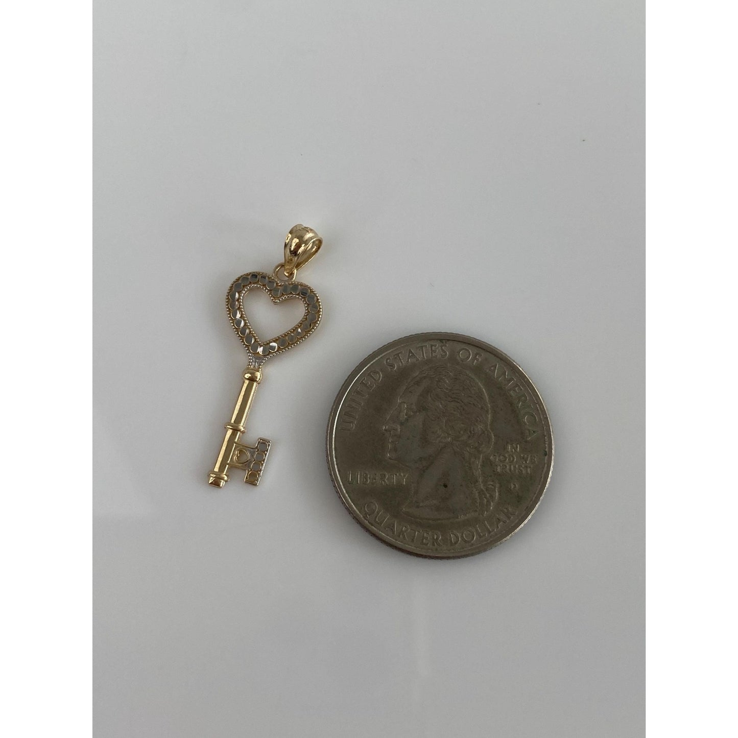 Vintage Solid 14k White & Yellow Gold Diamond Cut Heart Key Charm