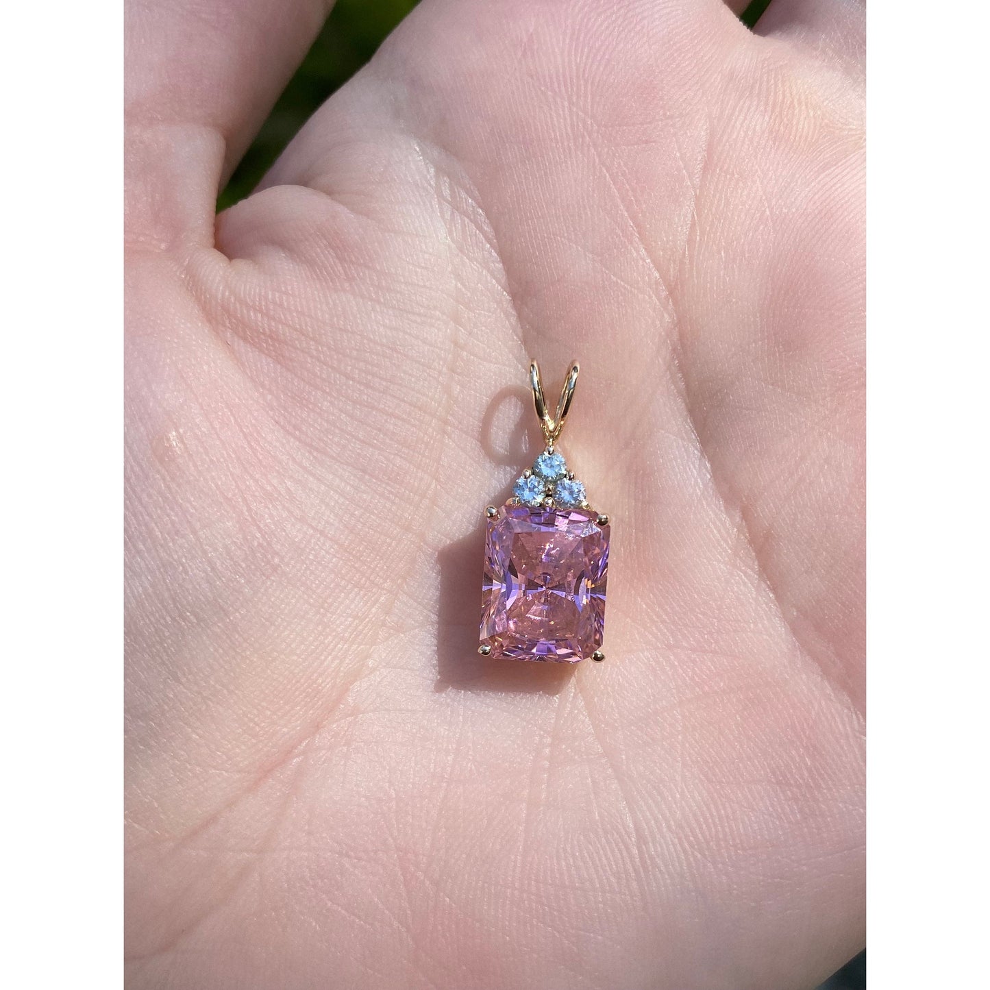 Vintage Solid 14k Yellow Gold Pink & Clear Cubic Zirconia Charm