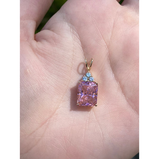 Vintage Solid 14k Yellow Gold Pink & Clear Cubic Zirconia Charm