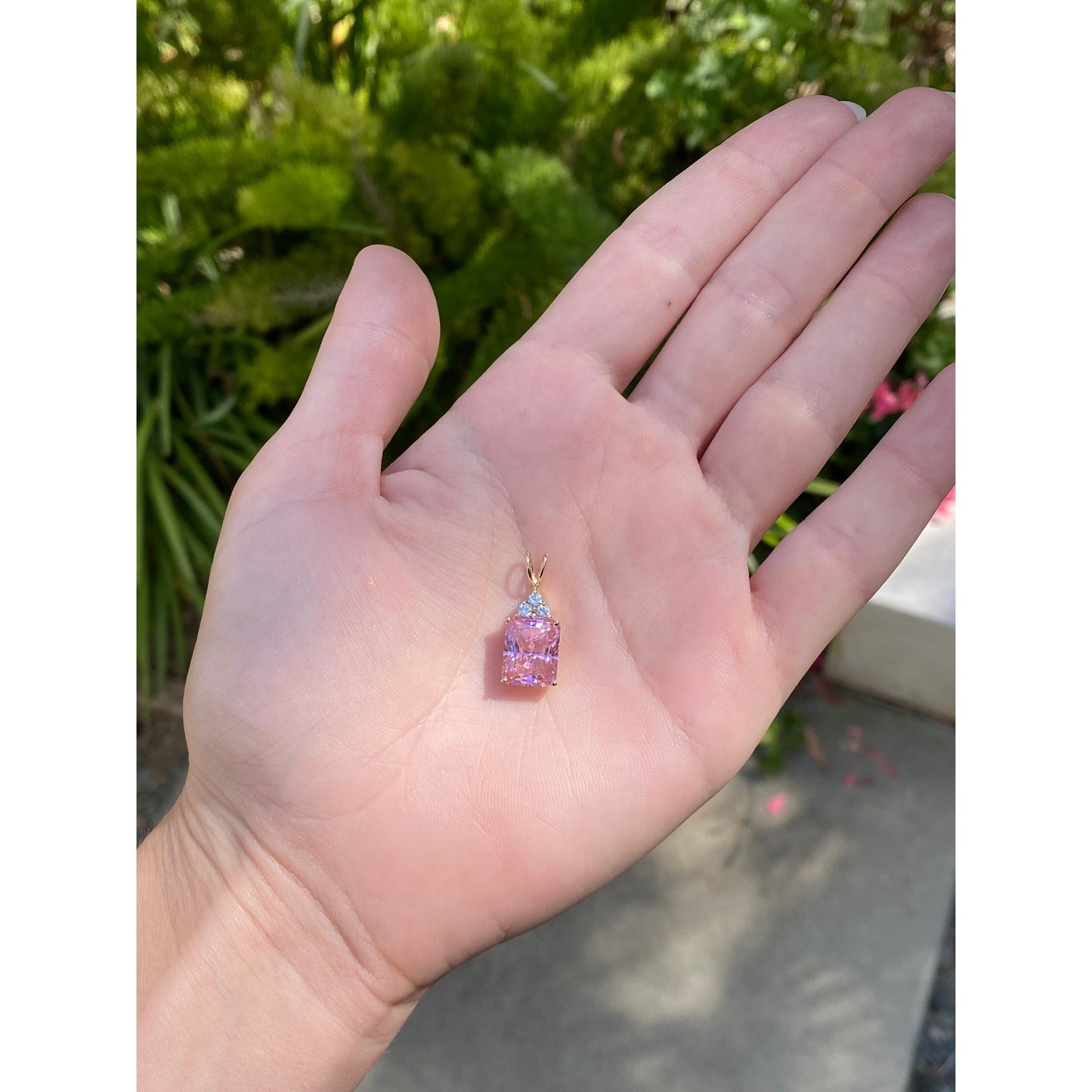 Vintage Solid 14k Yellow Gold Pink & Clear Cubic Zirconia Charm