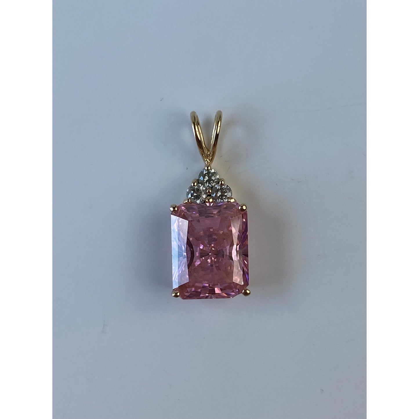 Vintage Solid 14k Yellow Gold Pink & Clear Cubic Zirconia Charm