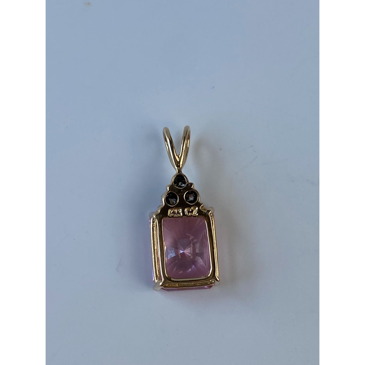 Vintage Solid 14k Yellow Gold Pink & Clear Cubic Zirconia Charm