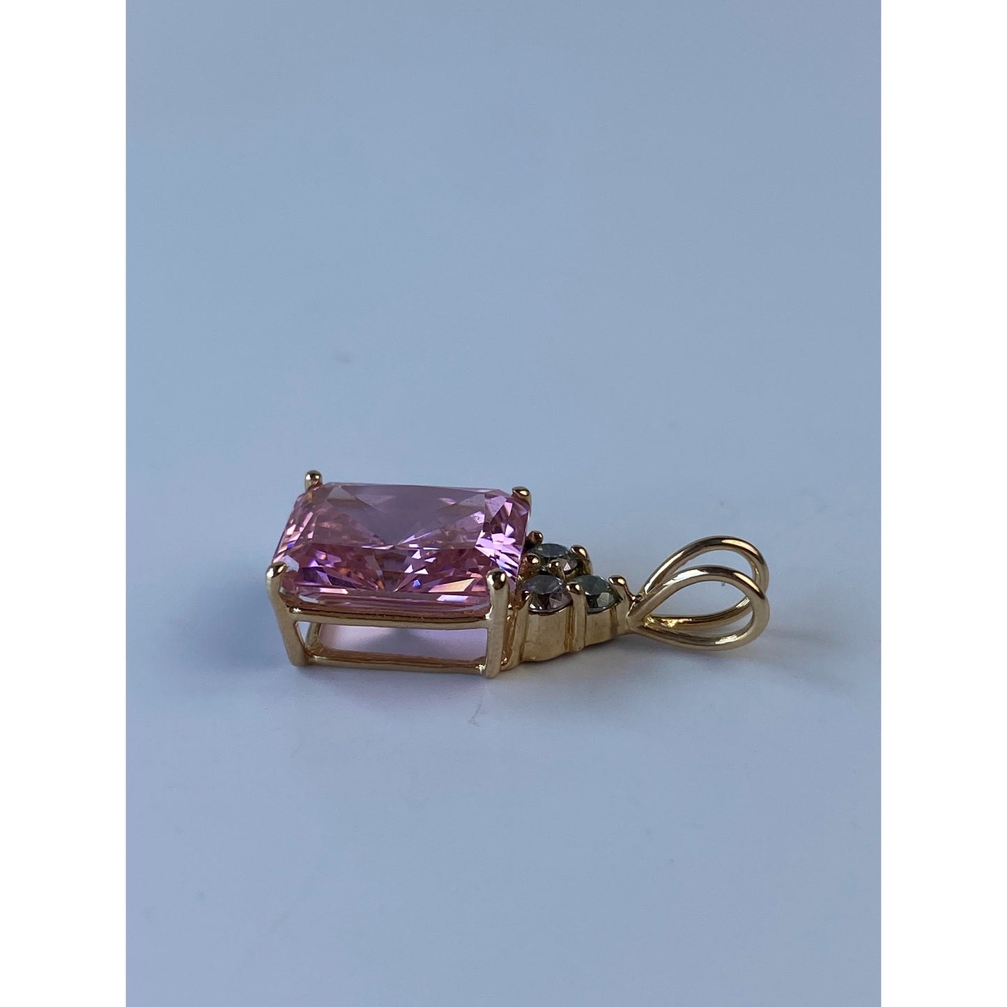 Vintage Solid 14k Yellow Gold Pink & Clear Cubic Zirconia Charm
