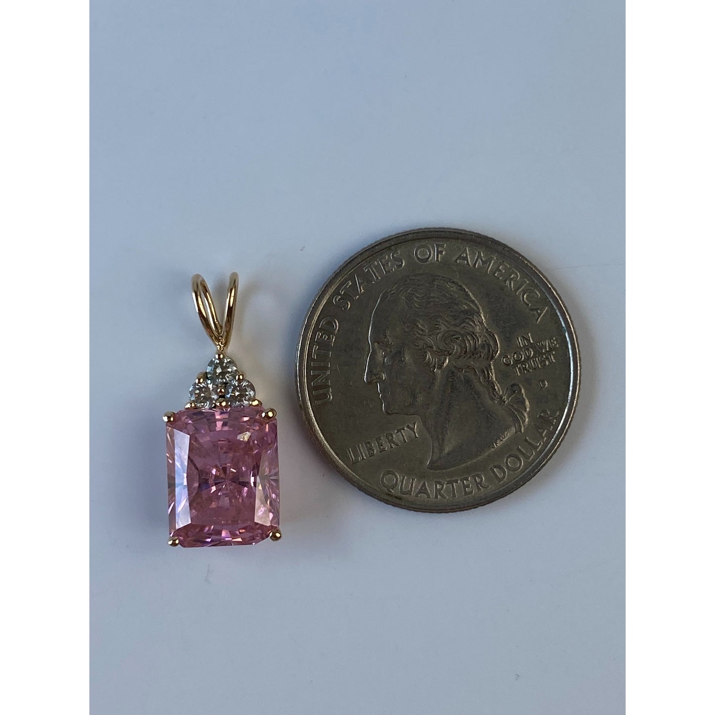 Vintage Solid 14k Yellow Gold Pink & Clear Cubic Zirconia Charm