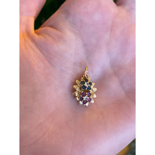 Vintage Solid 14k Yellow Gold Colored Spinel Flowers Charm