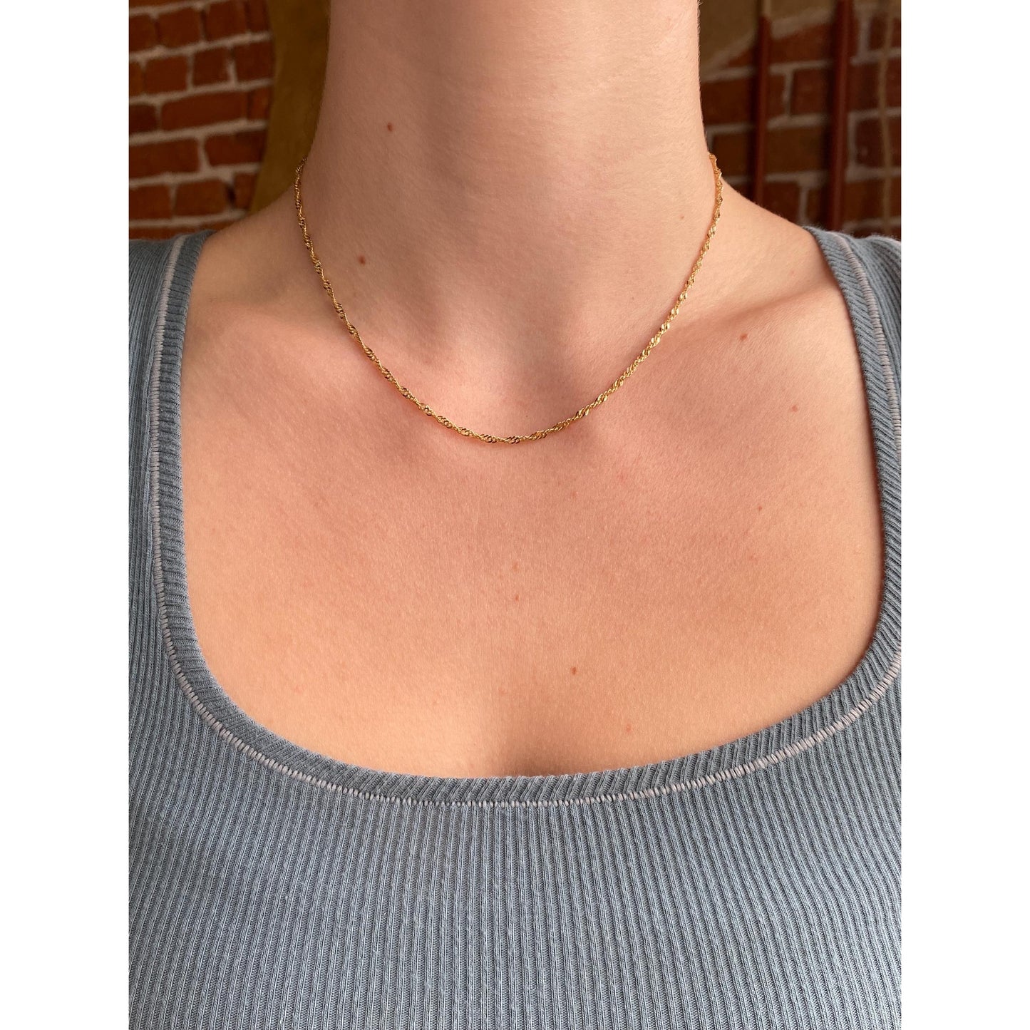 Vintage Solid 14k Yellow Gold Twist Chain Necklace - 16 inches