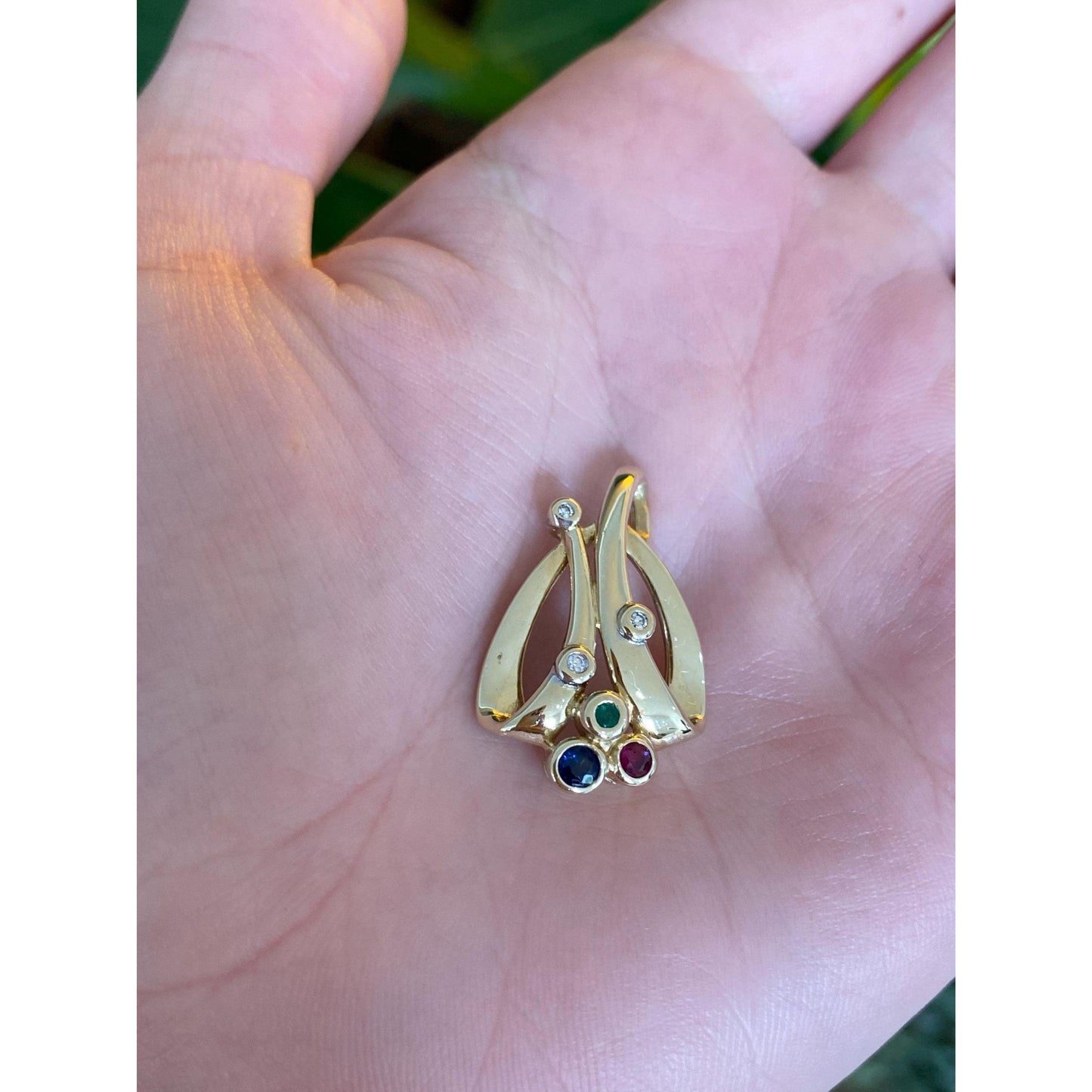 Vintage Solid 14k Yellow Gold Ruby Diamond Sapphire Emerald Slide Charm