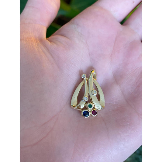 Vintage Solid 14k Yellow Gold Ruby Diamond Sapphire Emerald Slide Charm