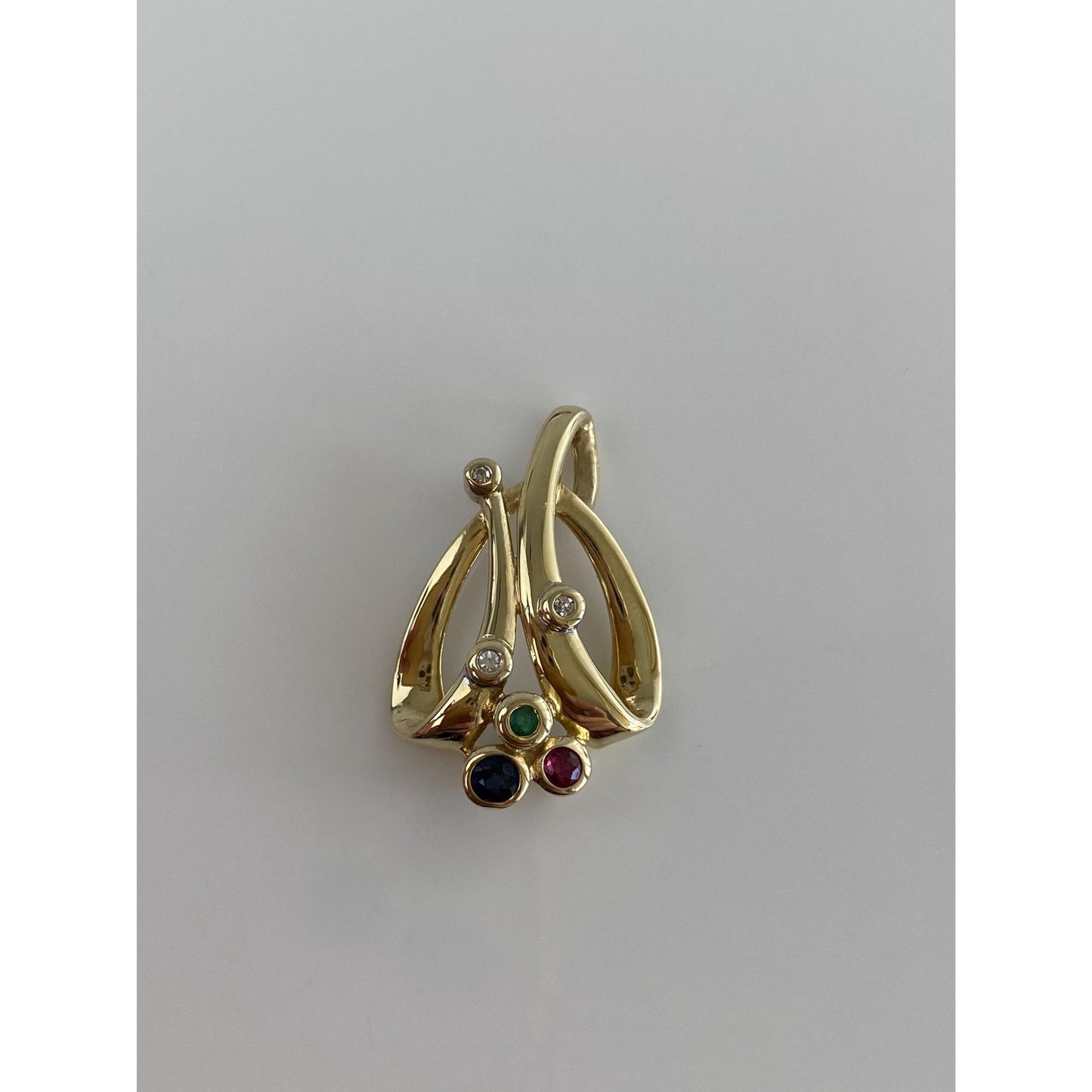 Vintage Solid 14k Yellow Gold Ruby Diamond Sapphire Emerald Slide Charm