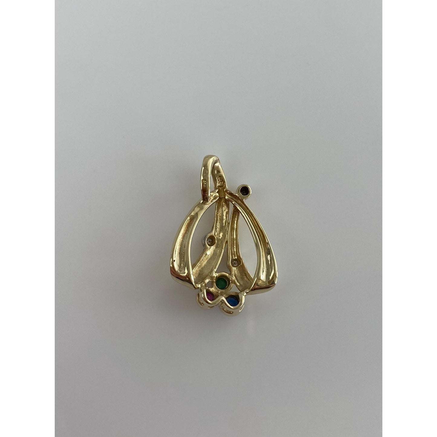 Vintage Solid 14k Yellow Gold Ruby Diamond Sapphire Emerald Slide Charm