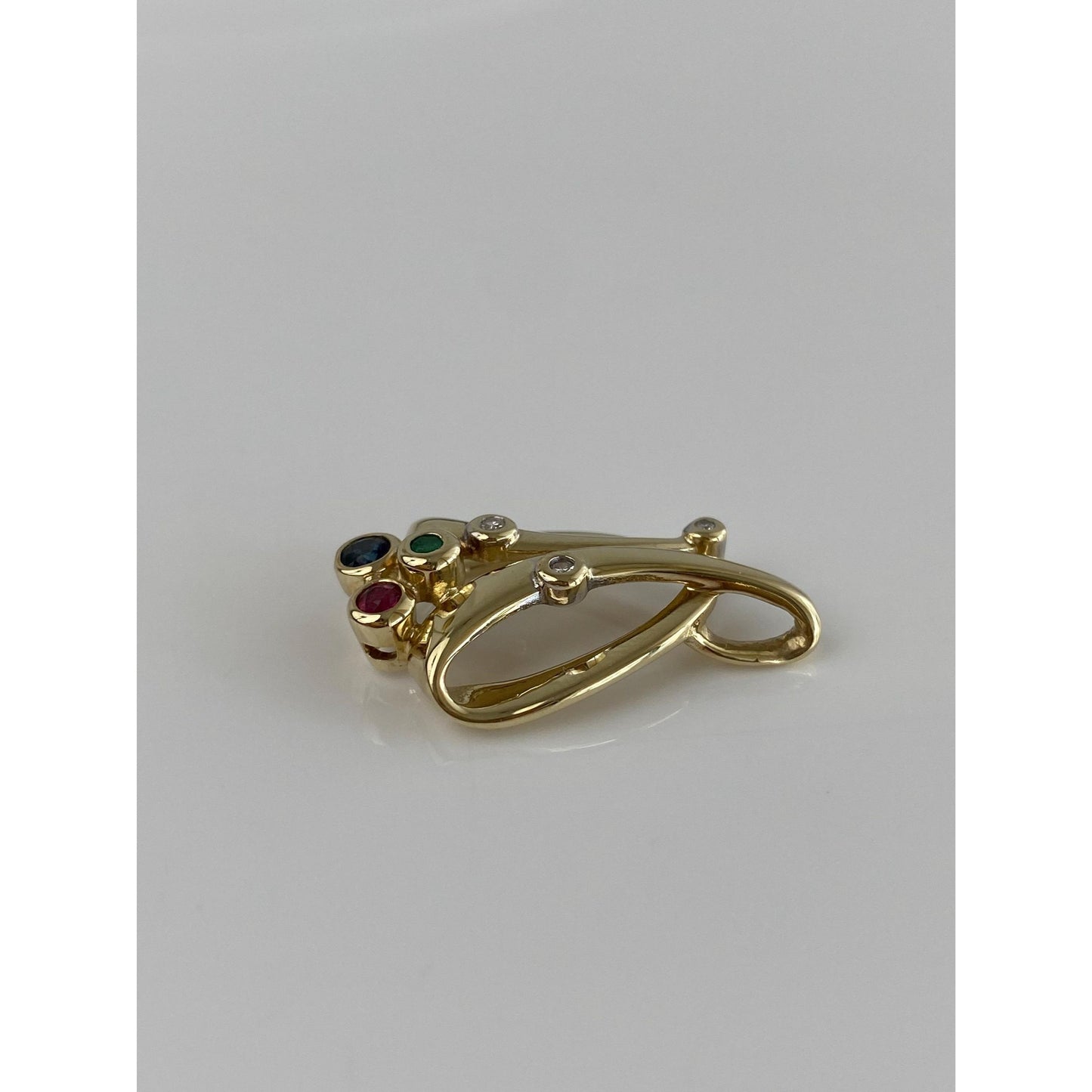 Vintage Solid 14k Yellow Gold Ruby Diamond Sapphire Emerald Slide Charm