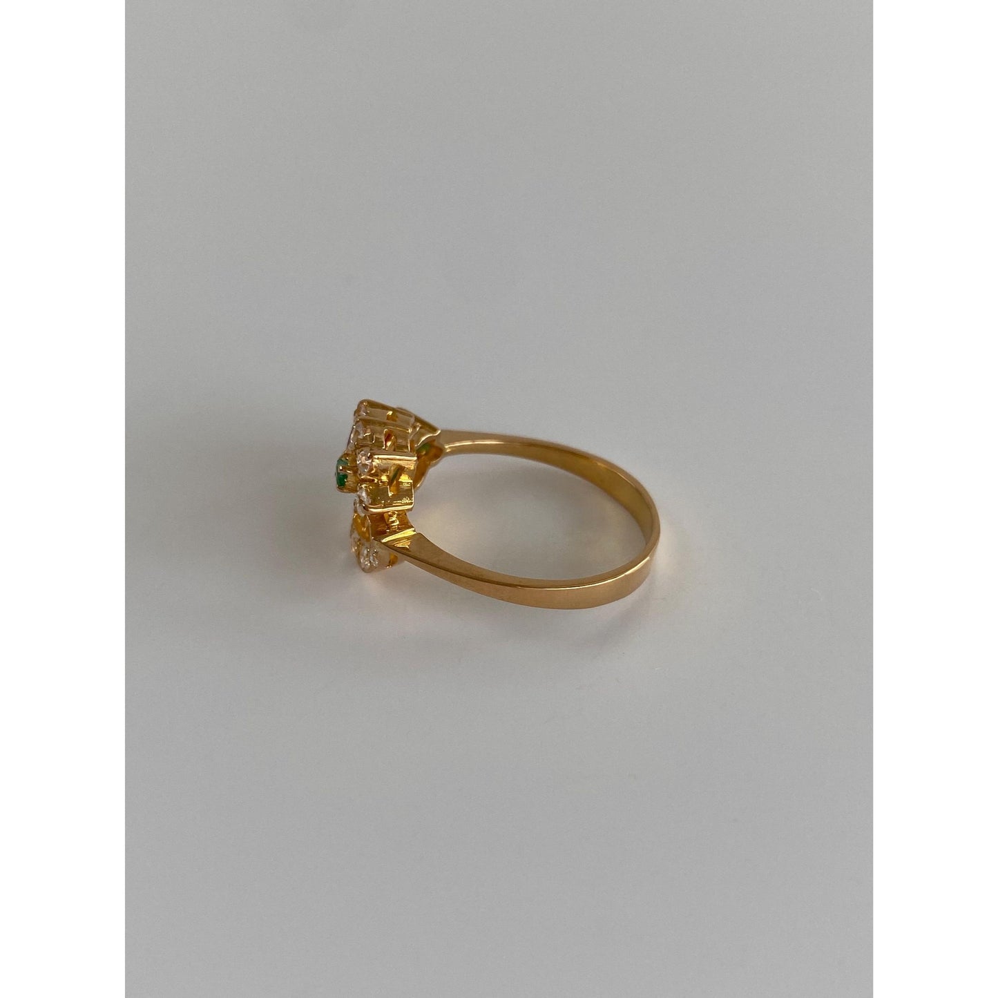 Vintage Solid 20k Yellow Gold Ruby Emerald Cubic Zirconia Ring - Size 6.75