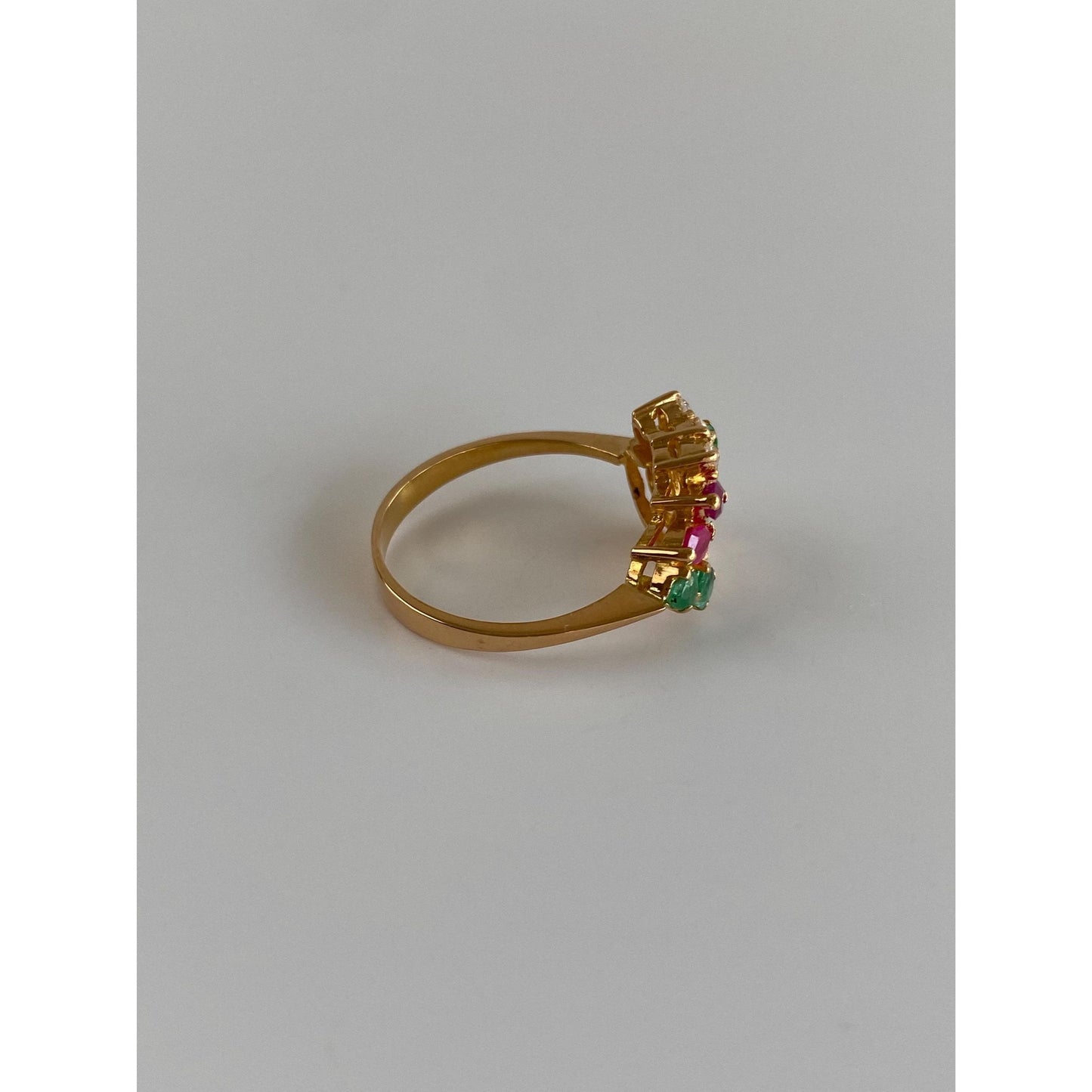 Vintage Solid 20k Yellow Gold Ruby Emerald Cubic Zirconia Ring - Size 6.75