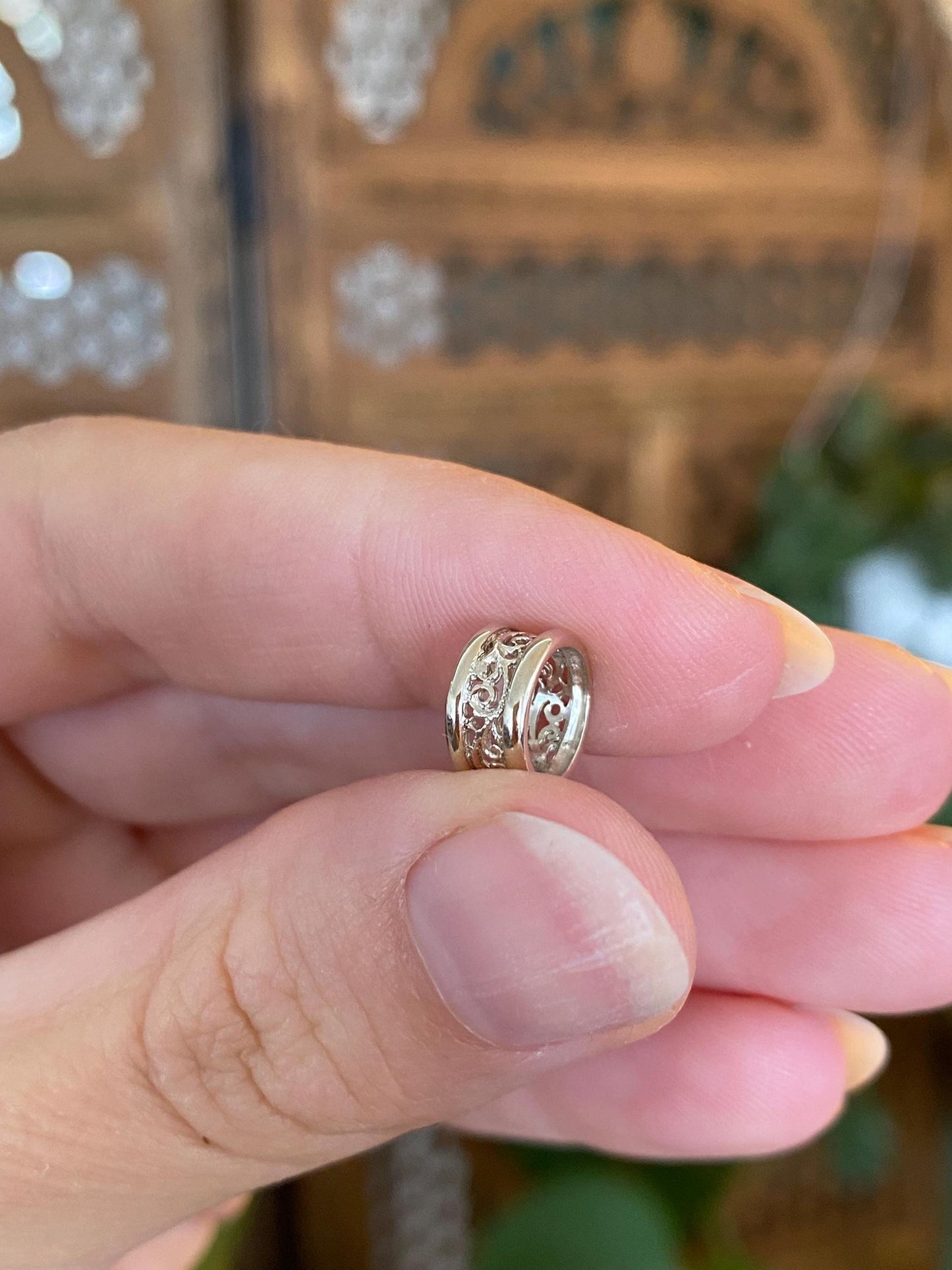 Solid 14k White Gold Filigree Charm